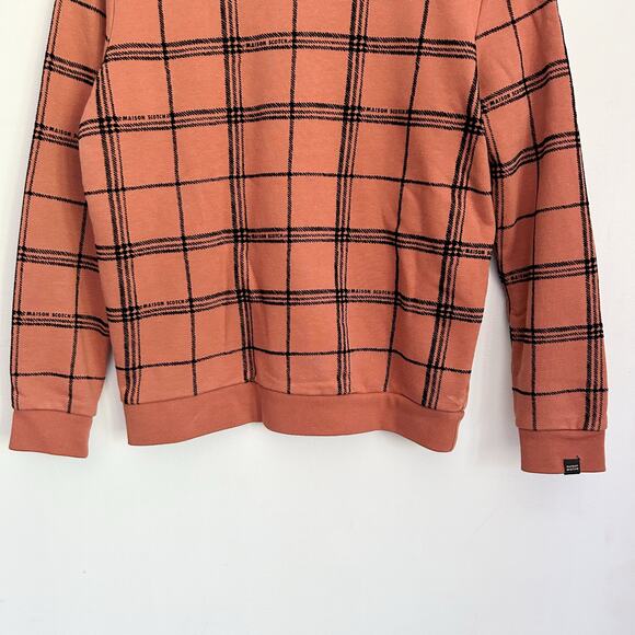Scotch & Soda Plaid Crew Neck Cotton Pullover Top Size M Orange - Picture 3 of 7